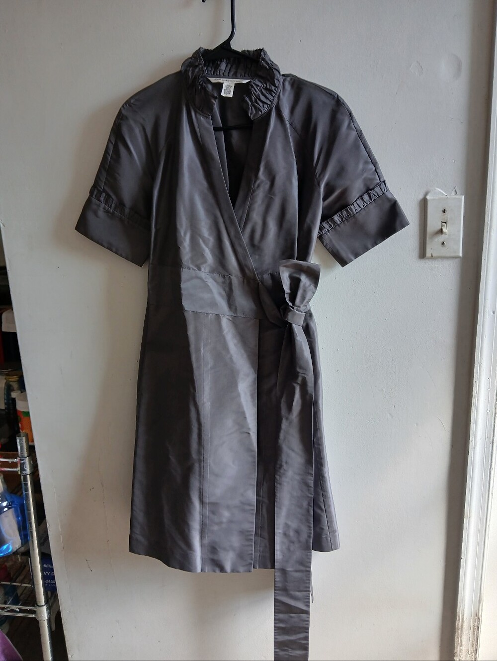 Diane Von Furstenberg Charcoal Gray Wrap Robe with Tie Waist
